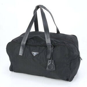Prada Tessuto Leather Black Bag Tote Triangle Nylon Handbag